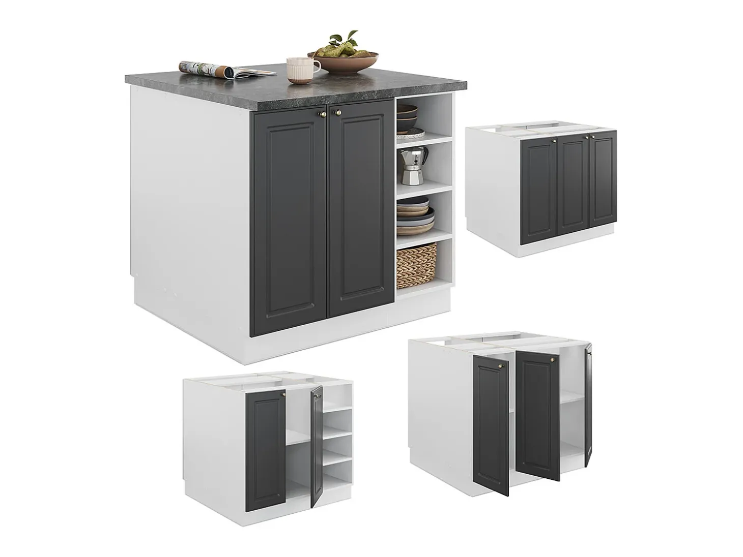 Isla de cocina antracita-oro/blanco 90x60x82 fame-line