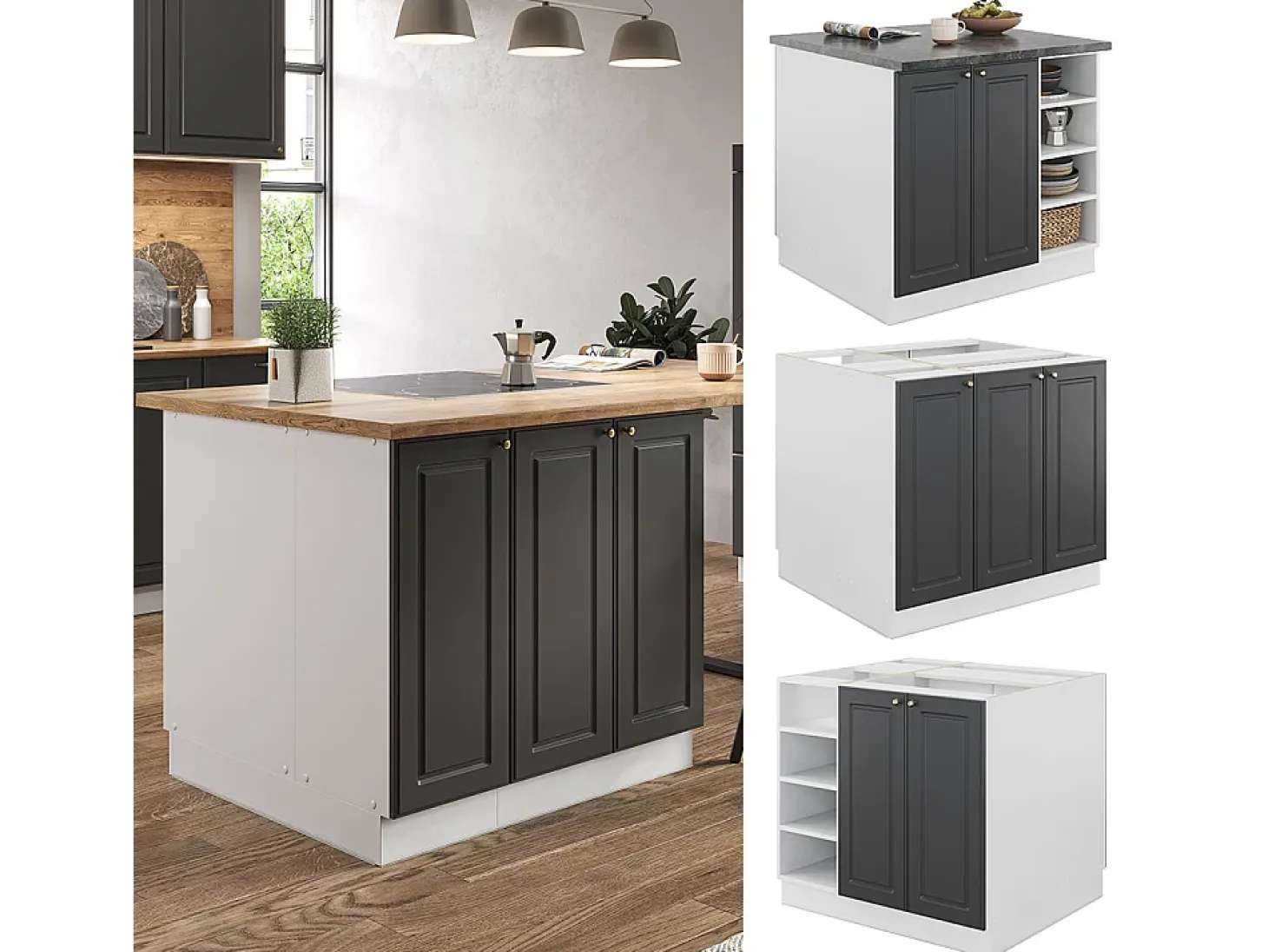 Isla de cocina antracita-oro/blanco 90x60x82 fame-line