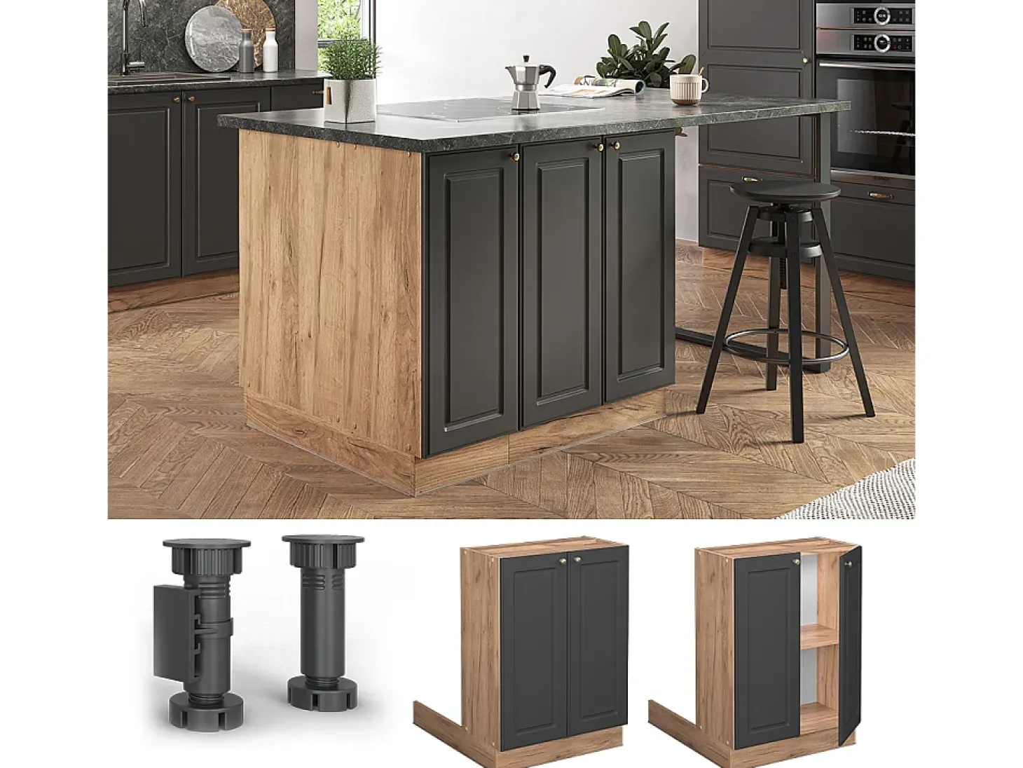 Isla de cocina antracita-oro 60x30x82 fame-line