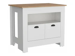 Isla de cocina Arlet en melamina con 2 puertas y 3 estantes , Blanco / Macadamia , 89.9 cm X 103 cm X 70 cm