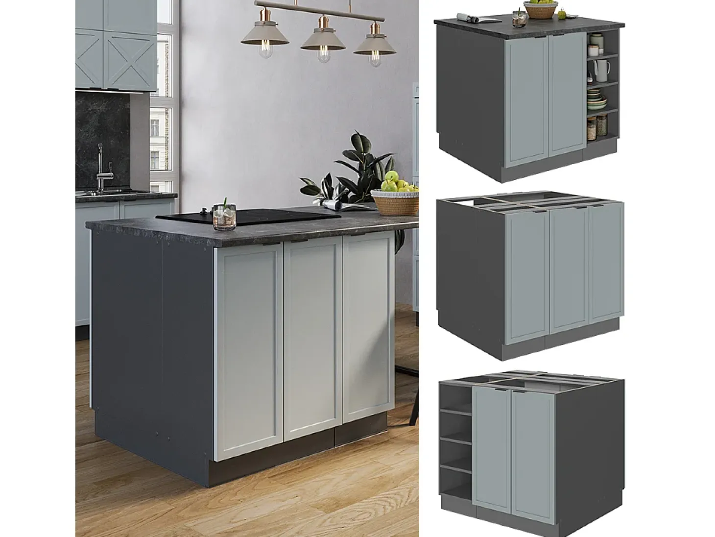Isla de cocina azul claro-gris 90x60x82 fame-line