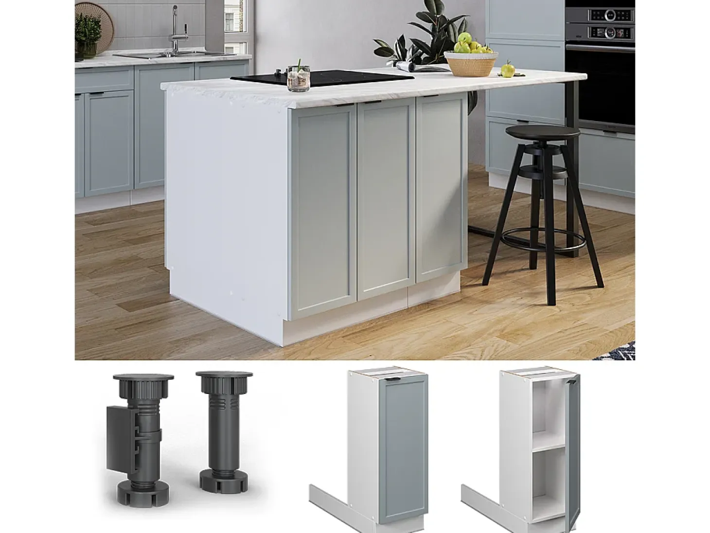 Isla de cocina azul claro-gris 30x70x82 fame-line