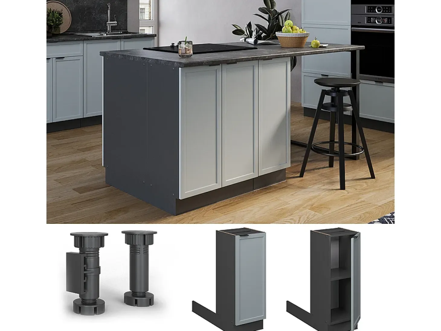 Isla de cocina azul claro-gris 30x70x82 fame-line