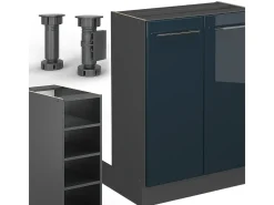 Isla de cocina azul oscuro alto brillo/antracita 90x60x82 fame-line