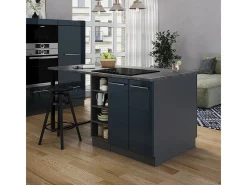 Isla de cocina azul oscuro alto brillo/antracita 90x60x82 fame-line