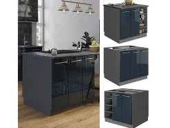 Isla de cocina azul oscuro alto brillo/antracita 90x60x82 fame-line