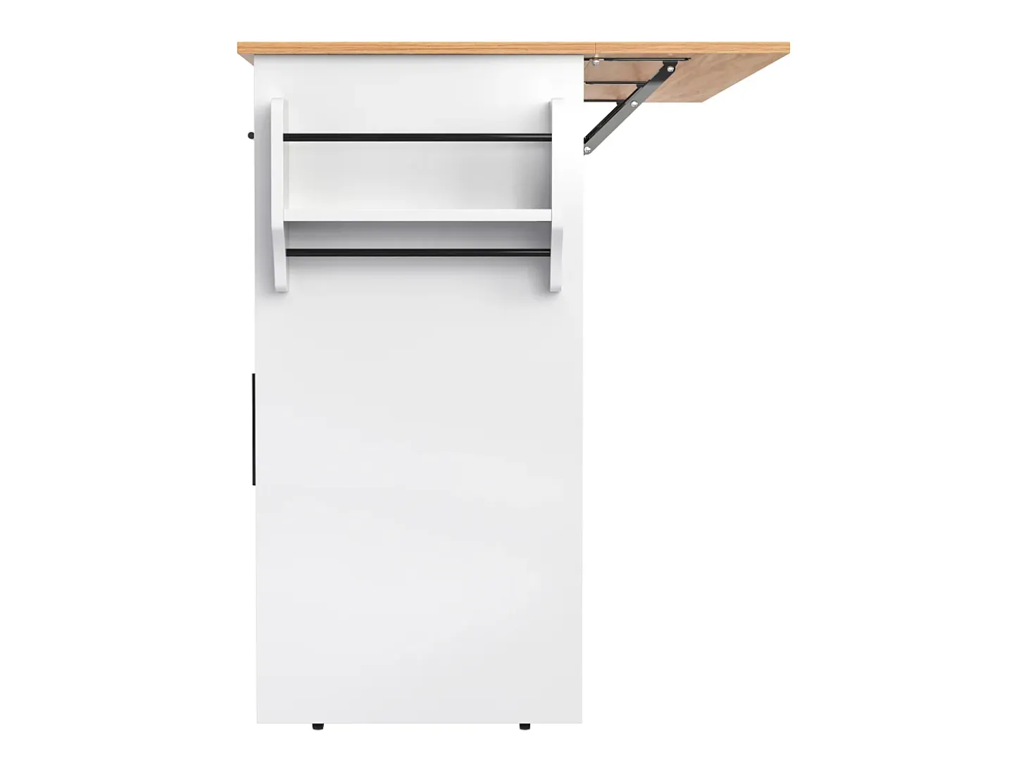 Isla de cocina blanca - Isla de cocina con ruedas y patas de madera - Encimera abatible - 2 cajones 4 puertas