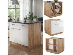 Isla de cocina blanco brillo intenso/roble dorado 90x60x82 fame-line
