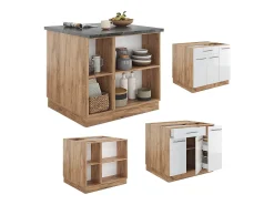 Isla de cocina blanco brillo intenso/roble dorado 90x60x82 fame-line