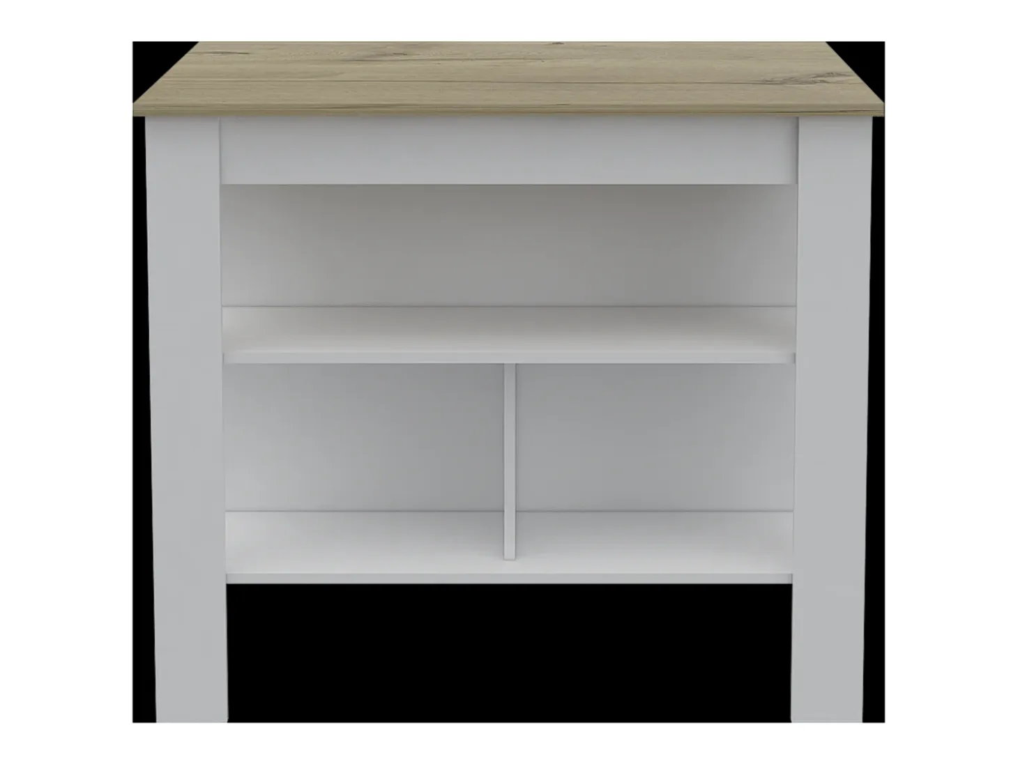 Isla de Cocina Cala en melamina con tres estantes , 89.99 cm X 102.99 cm X 69.97 cm , Blanco / Duna
