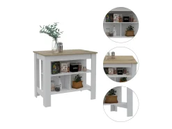 Isla de Cocina Cala en melamina con tres estantes , 89.99 cm X 102.99 cm X 69.97 cm , Blanco / Duna