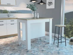 Isla de Cocina Cala en melamina con tres estantes , 89.99 cm X 102.99 cm X 69.97 cm , Blanco / Duna