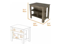 Isla de cocina Cala en melamina con 3 estantes , marron , 90 cm X 103 cm X 70 cm
