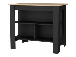 Isla de cocina Cala en melamina con 3 estantes , Rovere / Negro , 90 cm X 103 cm X 70 cm