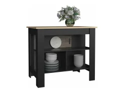 Isla de cocina Cala en melamina con 3 estantes , Rovere / Negro , 90 cm X 103 cm X 70 cm