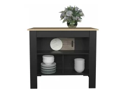 Isla de cocina Cala en melamina con 3 estantes , Rovere / Negro , 90 cm X 103 cm X 70 cm