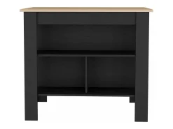 Isla de cocina Cala en melamina con 3 estantes , Rovere / Negro , 90 cm X 103 cm X 70 cm