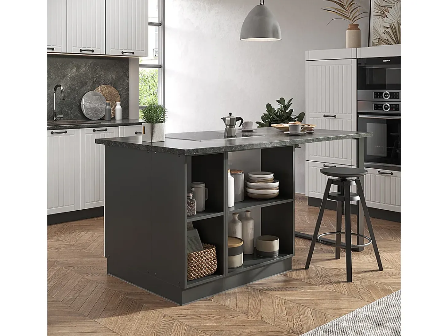 Isla de cocina casa de campo blanca/antracita 90x60x82 fame-line