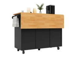 Isla de cocina central móvil - Tablero extensible - 8 cajones y 1 puerta - Con estante para especias - MDF - Negro