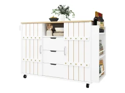 Isla de cocina central móvil - Tablero extensible - 3 cajones - Con estante para especias y toallero - MDF - blanco