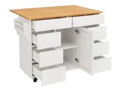 Isla de cocina con 8 cajones - Carro con ruedas y tapa abatible - Blanco