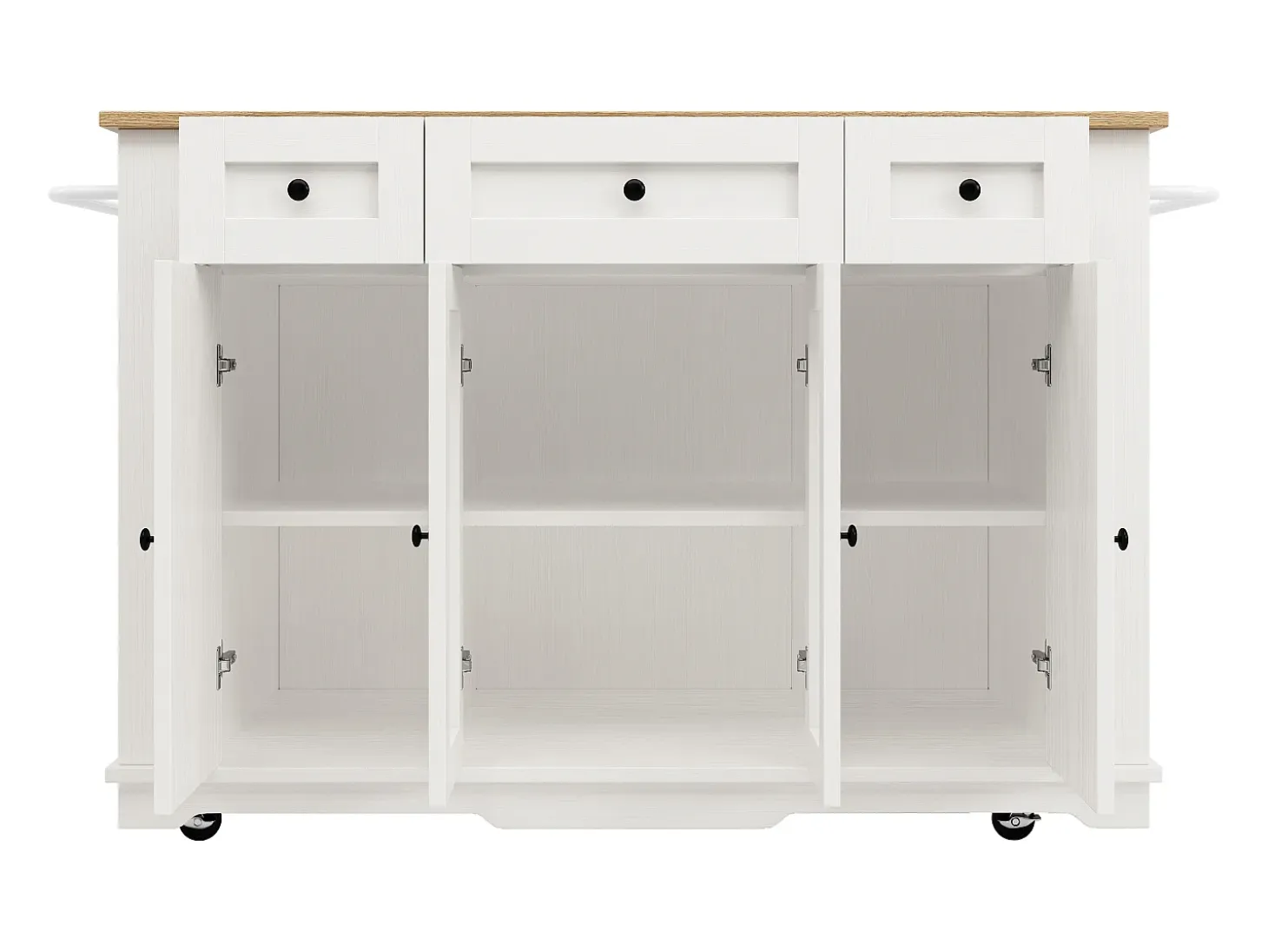 Isla de cocina con 3 cajones y 4 puertas (incluidas 2 puertas de cristal) - Blanco 151,5 x 60(85) x 91,7cm