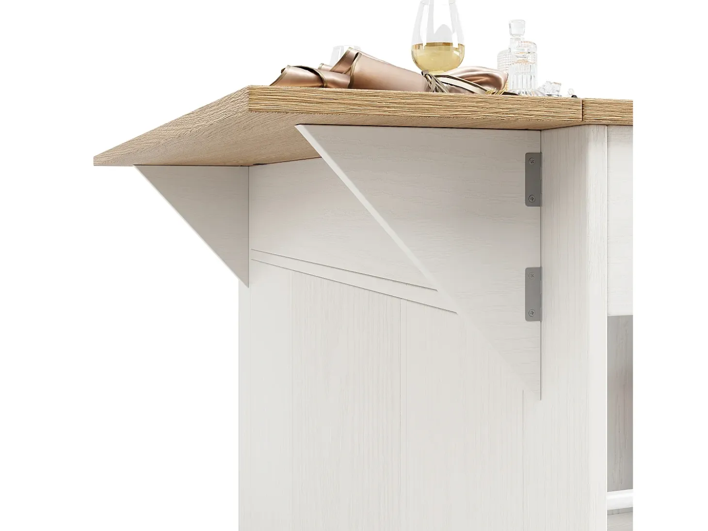 Isla de cocina con 3 cajones y 4 puertas (incluidas 2 puertas de cristal) - Blanco 151,5 x 60(85) x 91,7cm