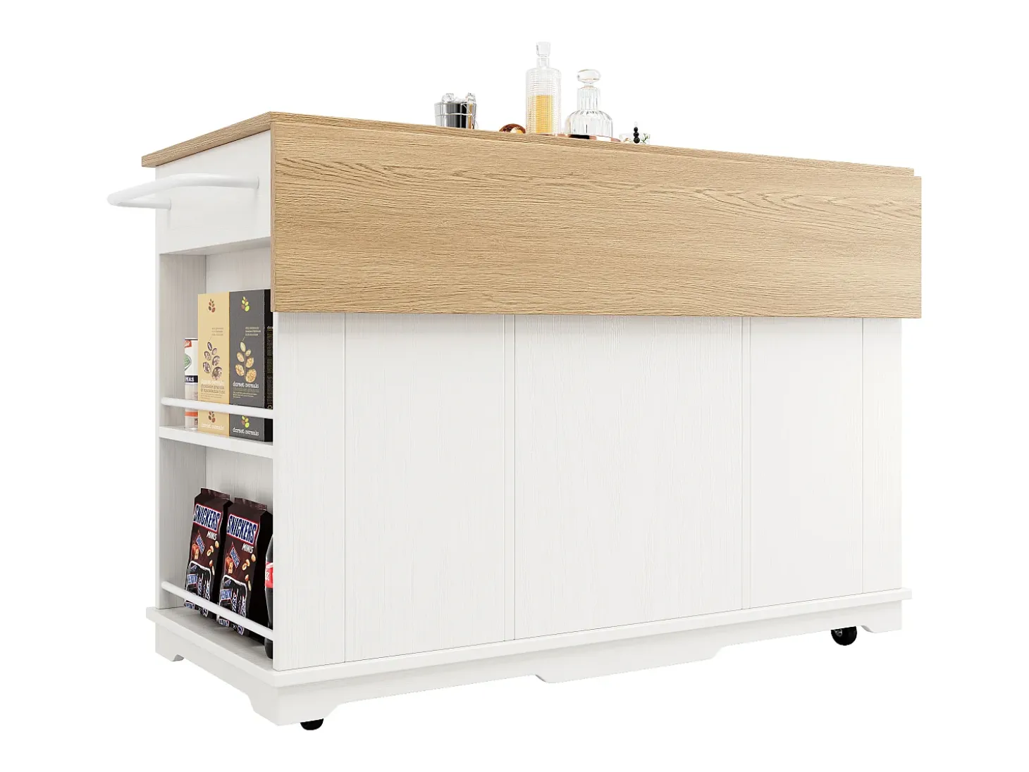 Isla de cocina con 3 cajones y 4 puertas (incluidas 2 puertas de cristal) - Blanco 151,5 x 60(85) x 91,7cm