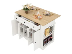 Isla de cocina con 3 cajones y 4 puertas (incluidas 2 puertas de cristal) - Blanco 151,5 x 60(85) x 91,7cm