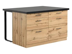 Isla de cocina con 6 cajones de MDF y metal - Negro y Natural claro - ALEGRITA