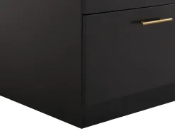 Isla de cocina con 6 cajones de MDF y metal - Negro y efecto mármol blanco - ALEGRITA