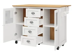 Isla de cocina con almacenaje, mesa plegable, MDF y metal, blanco y negro (137,9x73x92,5 cm)