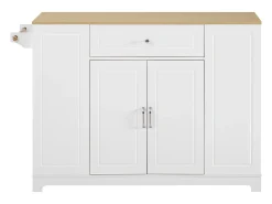 Isla de cocina con comedor extensible + cajones + 2 puertas - 131,8 x 40/70 x 93,9 cm - MDF - blanca