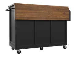 Isla de cocina con encimera abatible - Carrito de cocina con 2 puertas correderas y 3 cajones - toallero y especiero - negro