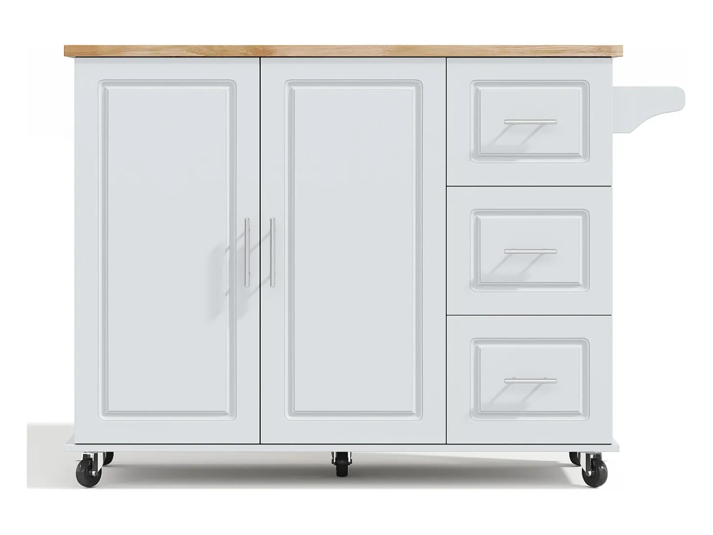 Isla de cocina con ruedas 137x43/76 cm con 3 cajones y 2 puertas - Gris y madera