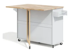 Isla de cocina con ruedas 137x43/76 cm con 3 cajones y 2 puertas - Gris y madera
