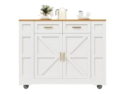 Isla de cocina con ruedas - 120 x 65 x 90 cm - Carrito con módulos extensibles - 2 puertas + 2 cajones - MDF - Blanco