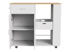 Isla de cocina con ruedas, carrito de cocina móvil con encimera y almacenaje, mueble de almacenaje, 102 × 46 × 92 cm, Blanco