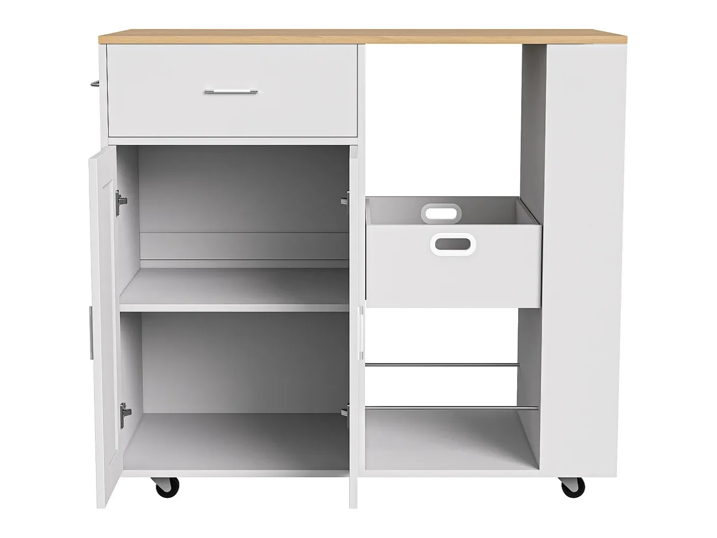 Isla de cocina con ruedas, carrito de cocina móvil con encimera y almacenaje, mueble de almacenaje, 102 × 46 × 92 cm, Blanco