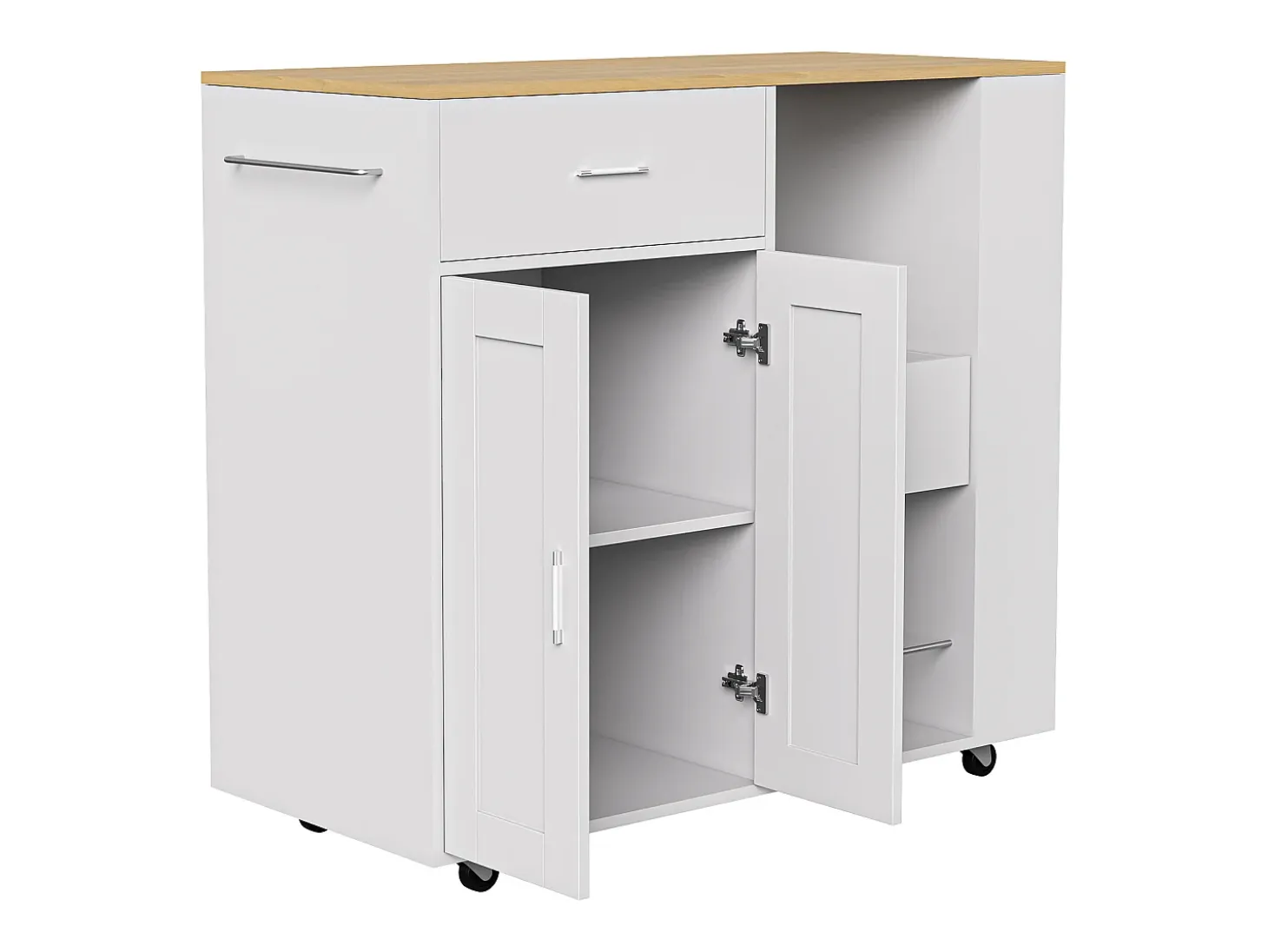 Isla de cocina con ruedas, carrito de cocina móvil con encimera y almacenaje, mueble de almacenaje, 102 × 46 × 92 cm, Blanco