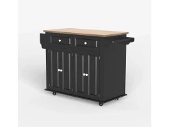 Isla de cocina con ruedas, 2 cajones, 4 puertas y especiero Turchese - Negro