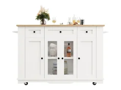 Isla de cocina con separadores extraíbles, mueble de cocina multifunción, aparador con encimera (151,5x60x91,7 cm)
