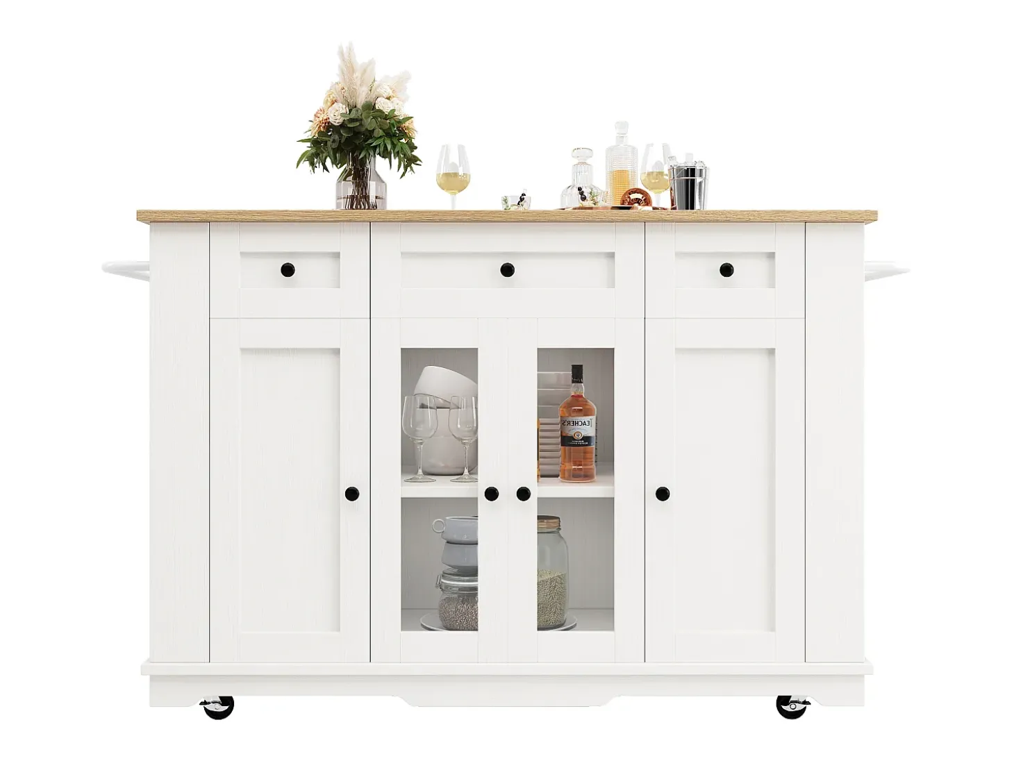 Isla de cocina con separadores extraíbles, mueble de cocina multifunción, aparador con encimera (151,5x60x91,7 cm)
