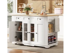 Isla de cocina con separadores extraíbles, mueble de cocina multifunción, aparador con encimera (151,5x60x91,7 cm)