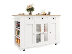 Isla de cocina con separadores extraíbles, mueble de cocina multifunción, aparador con encimera (151,5x60x91,7 cm)