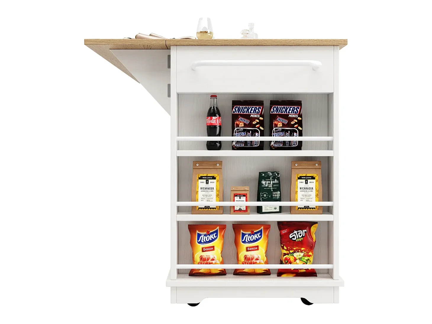 Isla de cocina con separadores extraíbles, mueble de cocina multifunción, aparador con encimera (151,5x60x91,7 cm)