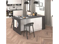 Isla de cocina efecto madera blanco brillo/report 168x90x91 cm