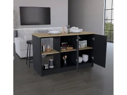 Isla de cocina Enebro en melamina con 2 puertas y 6 estantes , multicolor , 90 cm X 150 cm X 64 cm