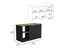 Isla de cocina Enebro en melamina con 2 puertas y 6 estantes , multicolor , 90 cm X 150 cm X 64 cm