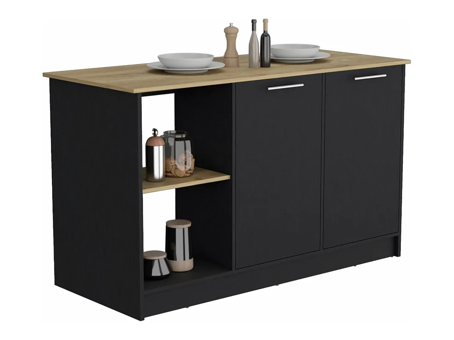 Isla de cocina Enebro en melamina con 2 puertas y 6 estantes , multicolor , 90 cm X 150 cm X 64 cm